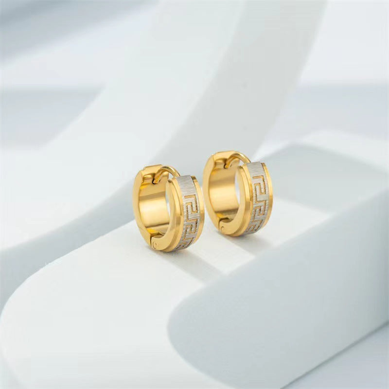 Wide Face Great Wall Pattern Earrings Personalized Simple Design