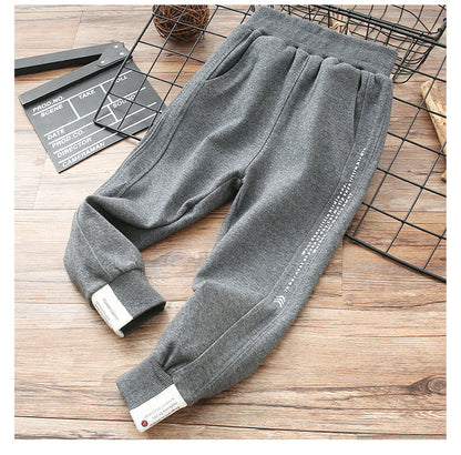 Cotton Sweatpants Big Autumn And Winter Children's All-in-one Fleece Cotton Pants
