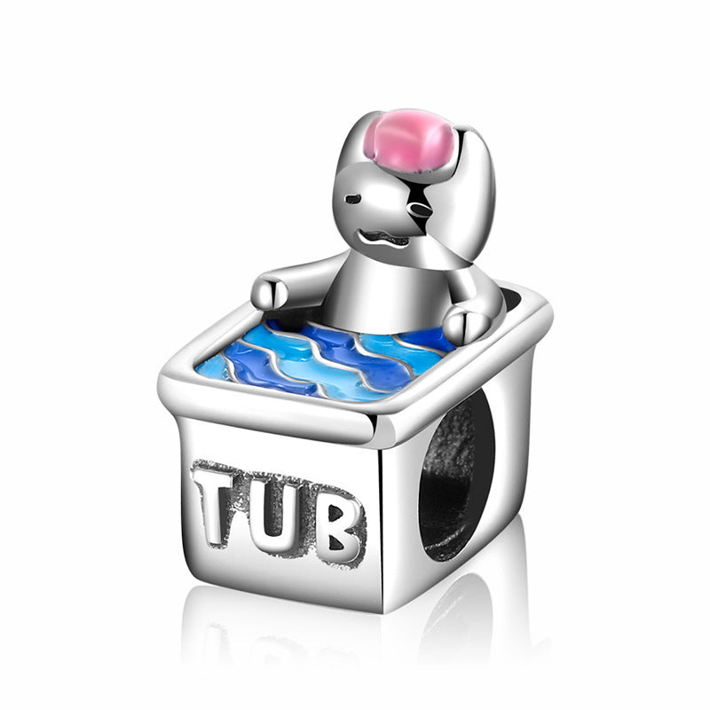 S925 Sterling Silver Beaded Toilet Bath Box Decadent Cat Bracelet Diy Accessories Beads