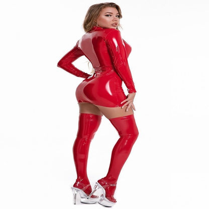 Women's Fashion Mirror Shiny Leather Long Sleeve Dress