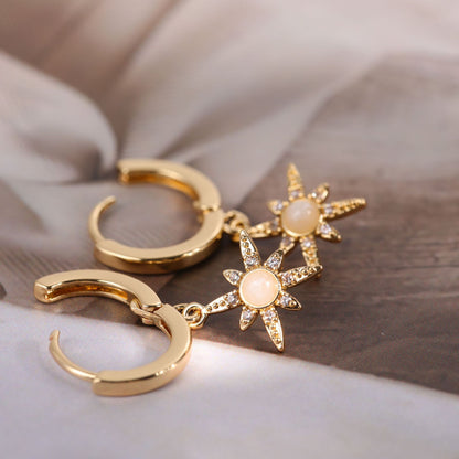 Octopus Earrings Opal Zircon Stars