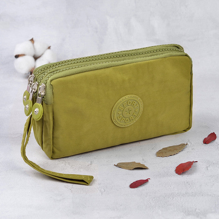 Simple Three-Layer Zipper Canvas Hand Purse