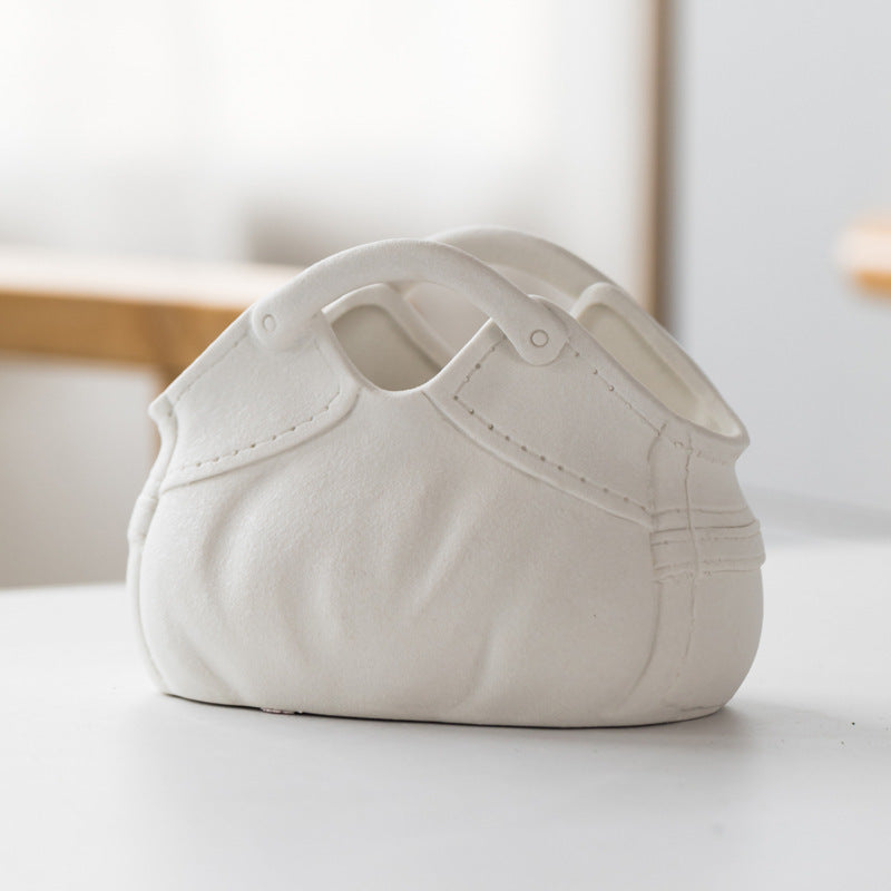 Dehua Frosted Wide Mouth Handbag Ceramic Vase Ornament Simple European Retro