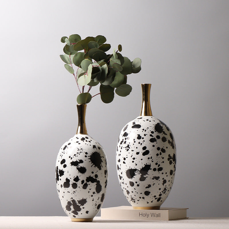 Chinese Ceramic Vase Splash-ink Color Matching Long Neck Flower Device