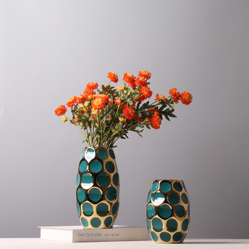 Beautiful Ceramic Gold aqua polka dots Pineapple Vase
