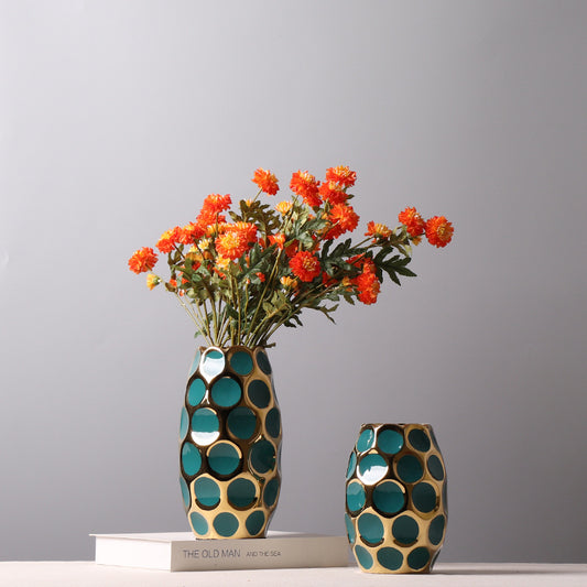 Beautiful Ceramic Gold aqua polka dots Pineapple Vase