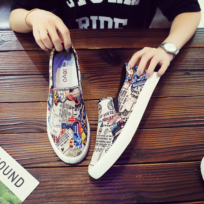 Graffiti Canvas Shoes Men's Low-cut Korean Youth Men's Shoes
