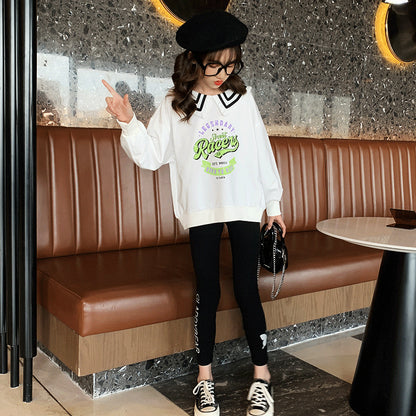Letter Sweatshirt Leggings Two-Piece Set, Big Boy Spring And Autumn