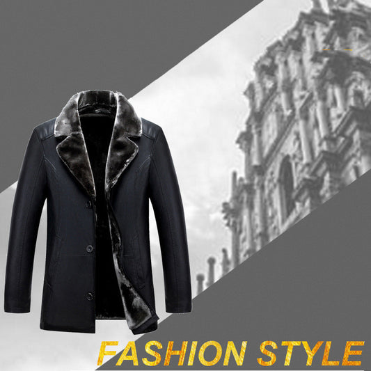 Men's Winter Lapel Thickening Leather Coat