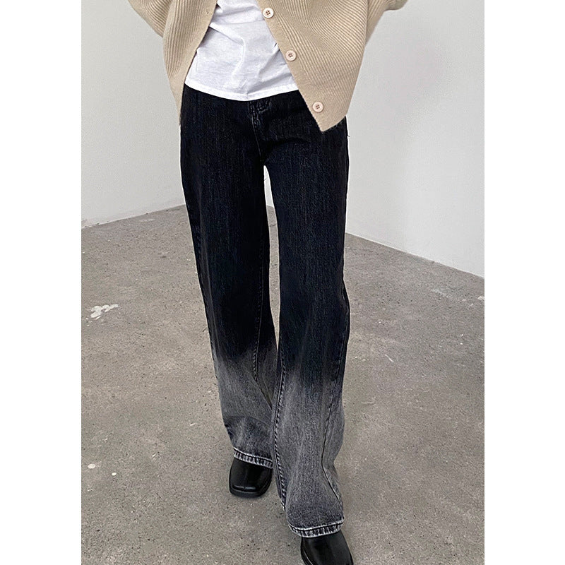 Gradient High Waist Washed Dark Skinny Washed Straight Jeans Trousers Women