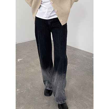 Gradient High Waist Washed Dark Skinny Washed Straight Jeans Trousers Women