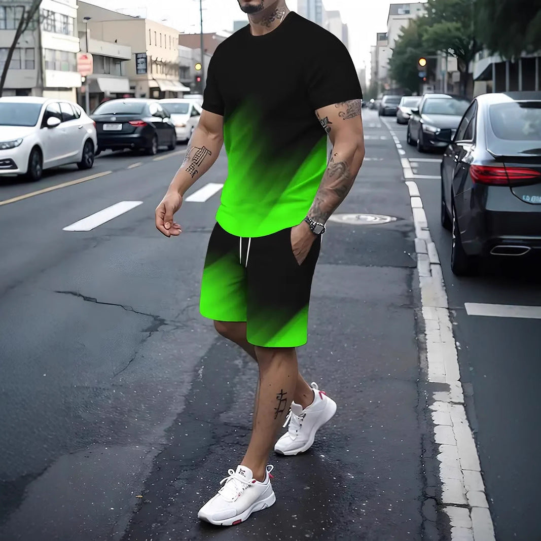 Summer Fashion Trend 3D Digital Printing Men's Short Sleeve Shorts Suit