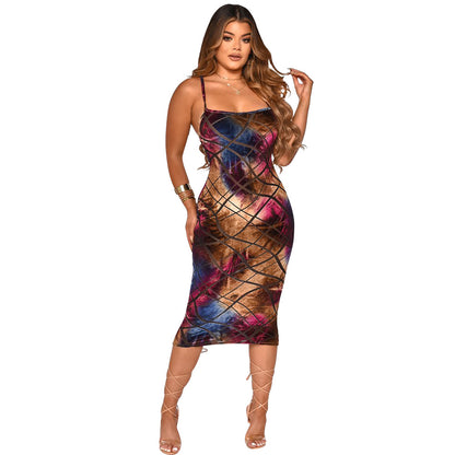 Spaghetti-strap Floral Print One-step Dress