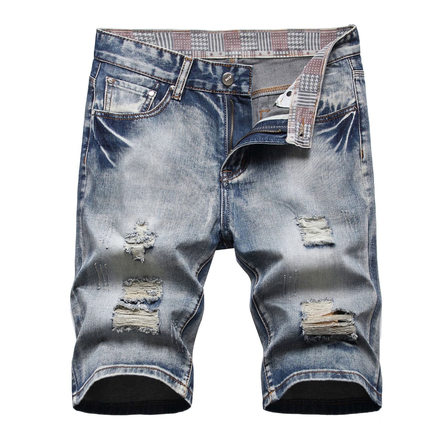 Trendy Men's Summer Five-point Shorts With Holes In Nostalgic Fashion Slim Fit