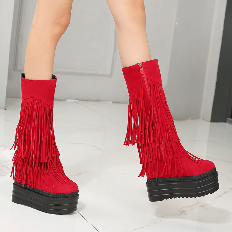 Super High Heel Women Shoes Fringed Boots - FLIPSTYLEZLLC