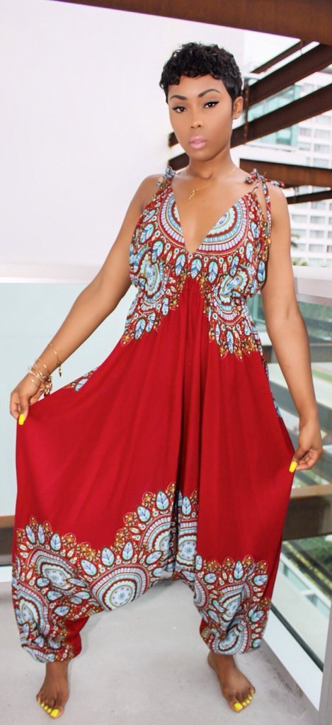 Personalized Positioning Print Nude Back Tie Low Jumpsuit