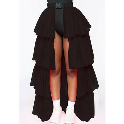 Mesh Stitching See-through Skirt Puffy Casual Umbrella Skirt