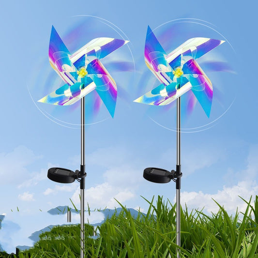 LED Solar Laser Magic Color Windmill Ground Plug Lamp Household