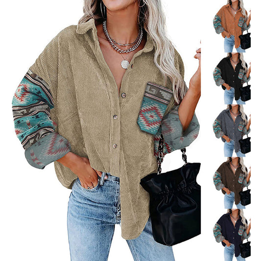Women's Printed Plus Size Lapel Loose Clip