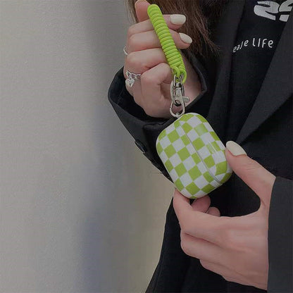 Plaid Phone Chain Wireless Bluetooth Headset Protective Cover