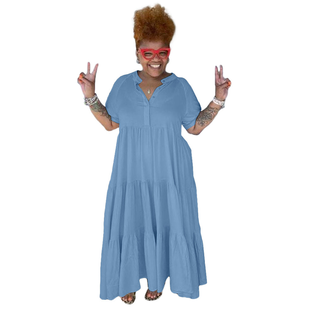 Plus Size Women's Fashion Casual Button Lapel Dress