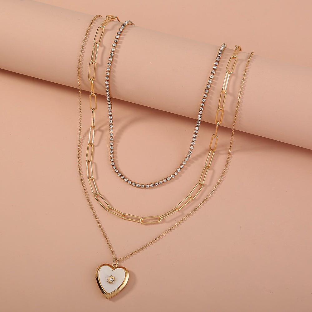 European and American cross-border new product gold lock stacking multi-layer necklace, letter tag fashion personality chocker clavicle chain female