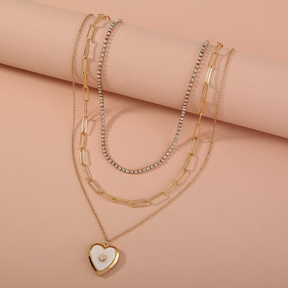 European and American cross-border new product gold lock stacking multi-layer necklace, letter tag fashion personality chocker clavicle chain female