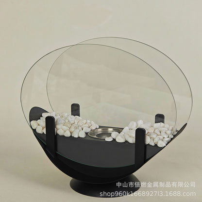 Alcohol Fireplace Lamp Indoor Real Fire Heating Atmosphere Desktop Oval