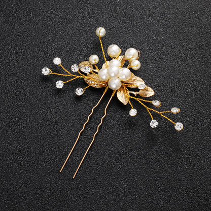 Bridal Jewelry Headdress Handmade Pearl U-shaped Head Flower Hairpin