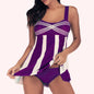 Women's Plus Size Striped Thin Skirt Split Swimsuit