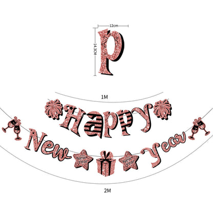 Happy New Year Hanging Flag Colorful Flag Black Gold Letter Pendant