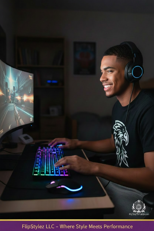College Guy Smiling Camera RGB Gaming