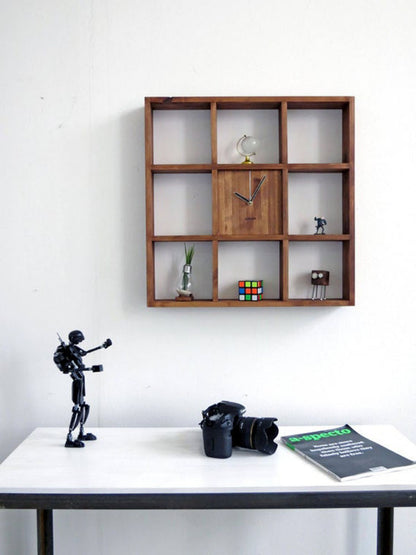Creative Square Wooden Wall Clock Storage Box Clock
