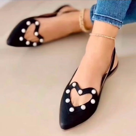 Love Shoes With Pearls Flats Women Sandals Pionted Toe Shoes - FLIPSTYLEZLLC