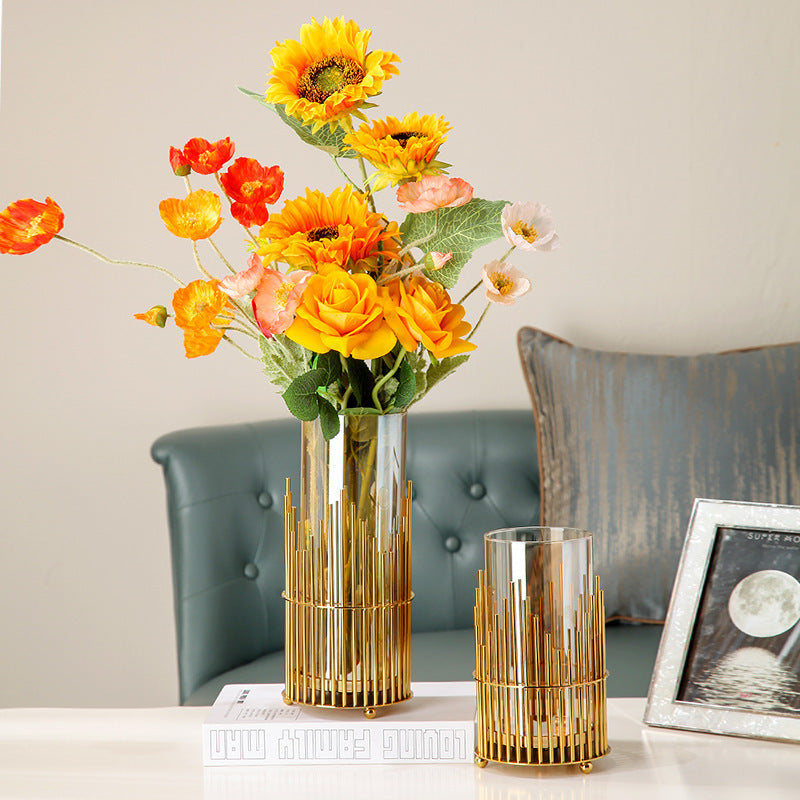 Household European Style Simple Metal Glass Vase