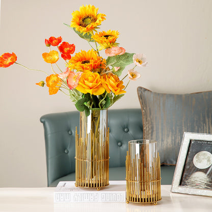 Household European Style Simple Metal Glass Vase