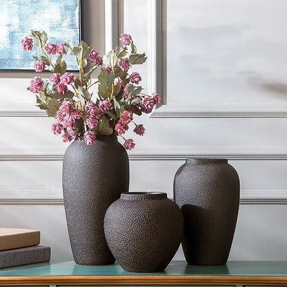 Living Room Flower Arrangement Ceramic Retro Pottery Pot Coarse Pottery Vase