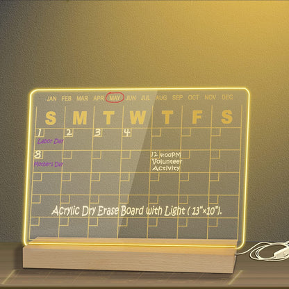 Acrylic Dry Wipe Board With LED Light Transparent Desktop Calendar White Holder