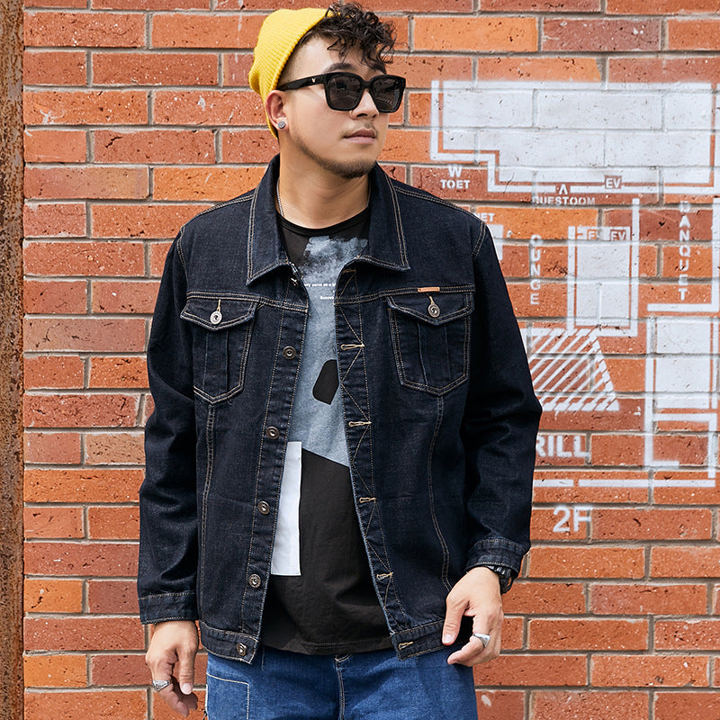 Plus Size Men's Trendy Brand Slim Denim Jacket Plus Fat