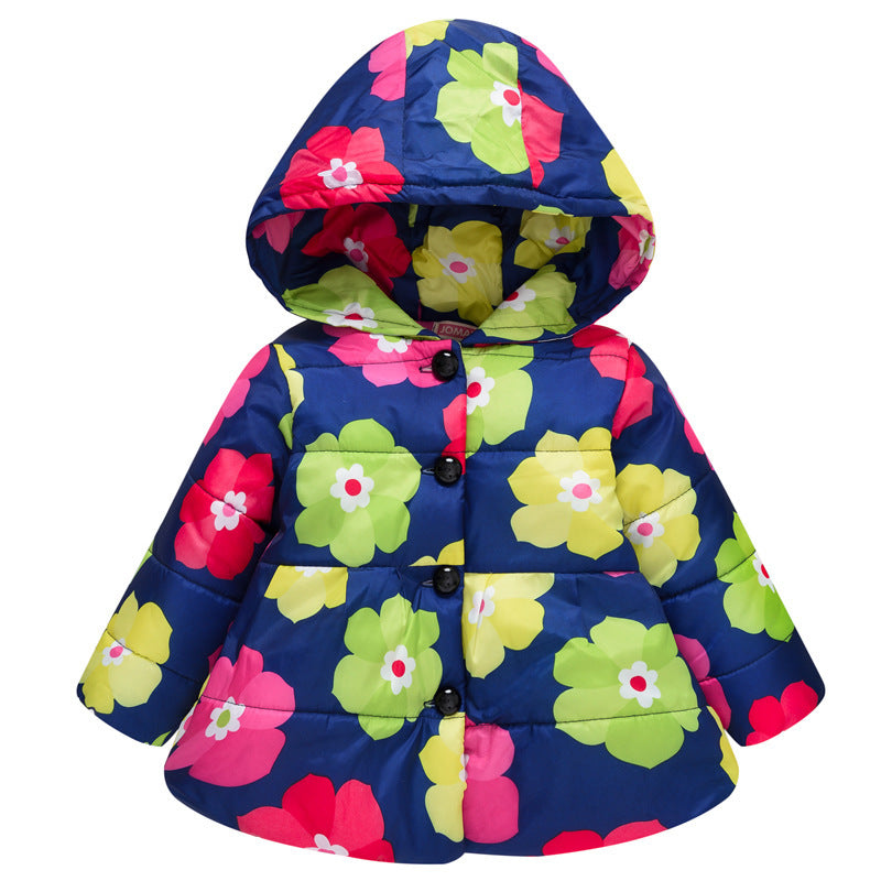 Girls' Hooded Fashion Printed Cotton-padded Jacket