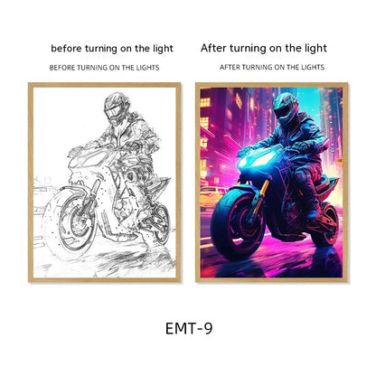 Motorcycle Motor Bike Luminous Paint Bedroom Bedside Hotel Decoration Painting