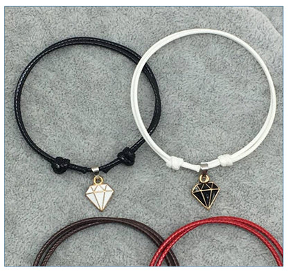 Retro Casual Diamond Red Black Rope Couple Bracelet