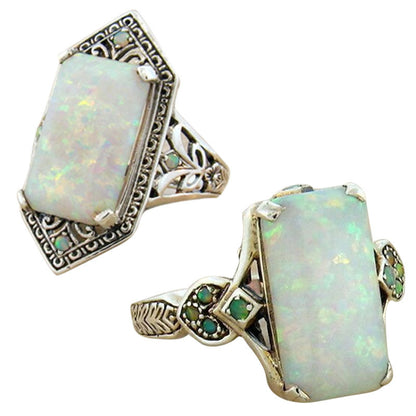 New Product Square White Opal Antique Silver Ring