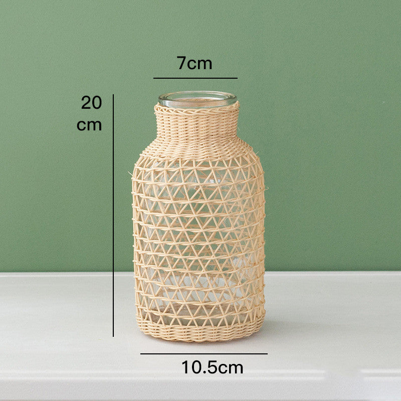 Straw Glass Vase Flower Arrangement Living Room Decoration