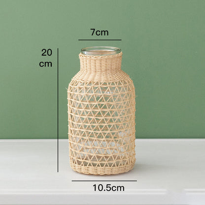 Straw Glass Vase Flower Arrangement Living Room Decoration
