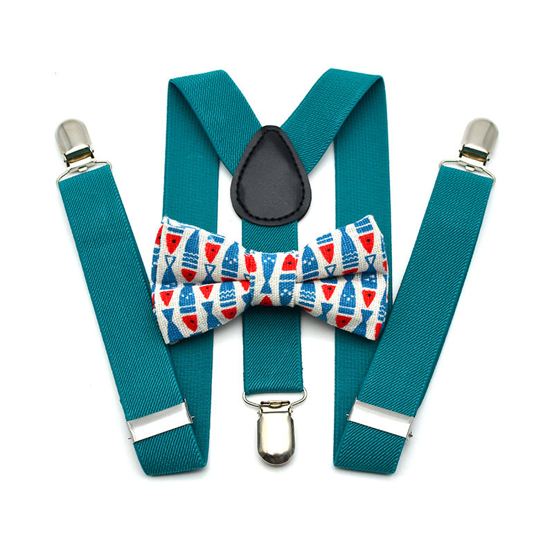 New Children's Suspender Printed Bow Tie Set