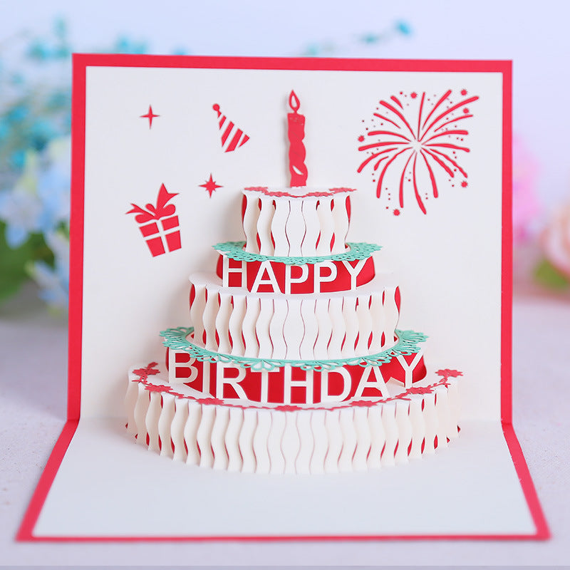 Colorful Birthday Cake 3d Paper Carving Greeting Card
