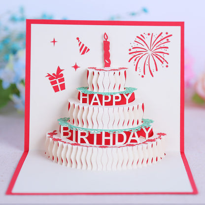 Colorful Birthday Cake 3d Paper Carving Greeting Card
