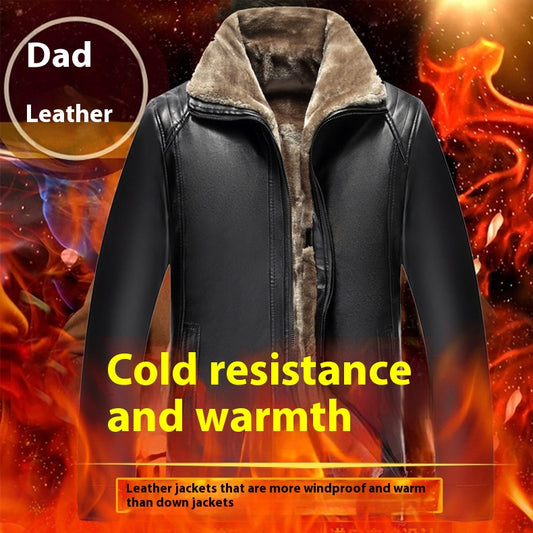 Men's Fur One-piece Leather Coat With Velvet