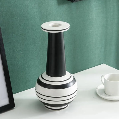 Simple Ceramic Vase Creative Hand-painted Black And White Striped Ornaments
